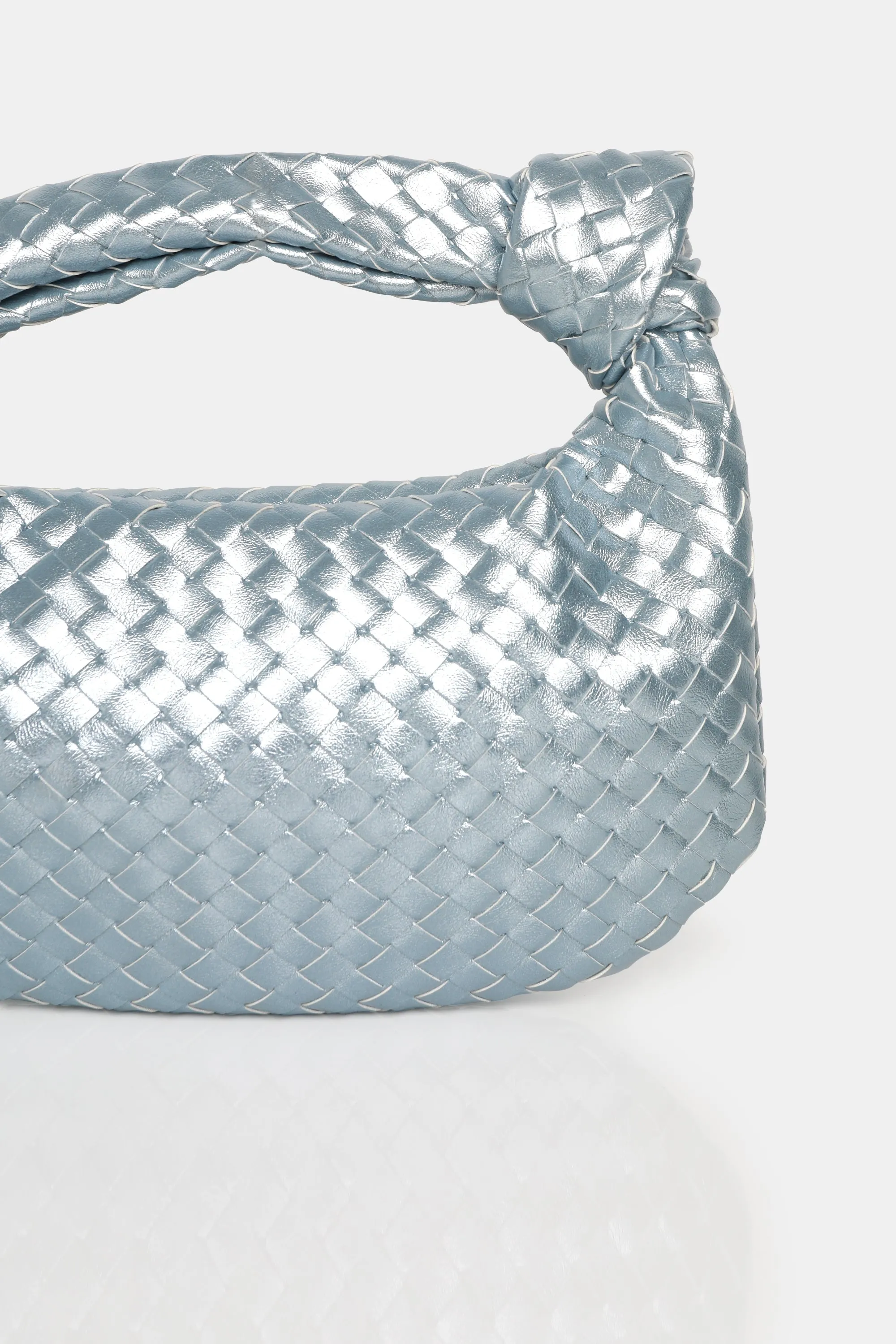 The Blame Metallic Silver Iridescent Woven Knot Detail Mini Grab Bag