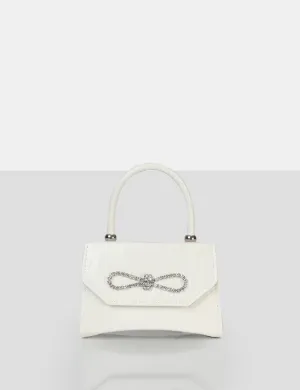 The Lore White Croc Diamante Bow Grab Bag