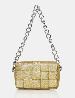 The Mayan Champagne Glitter Weave Gold Chain Detail Shoulder Bag