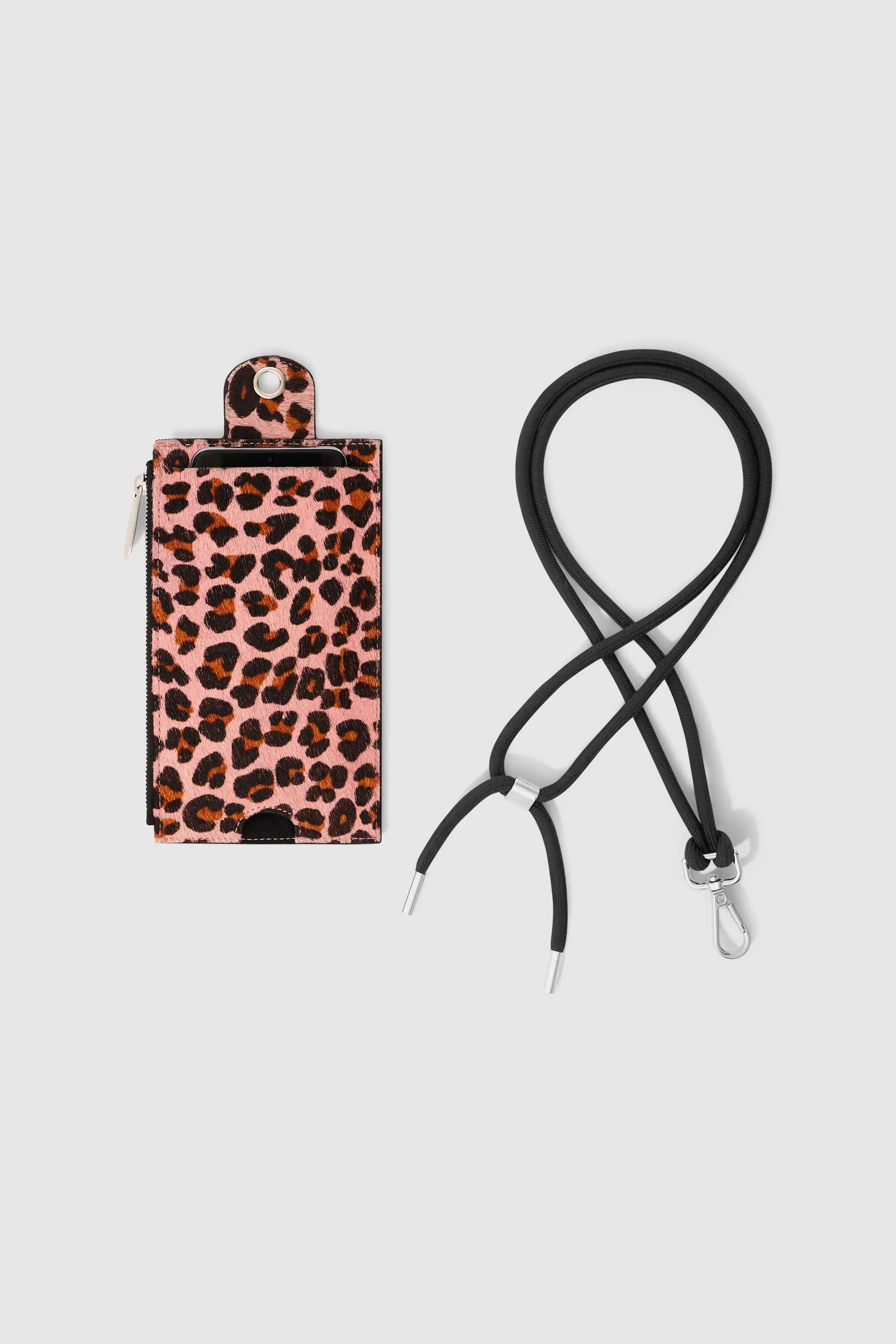 The Minis - Large neck wallet in pink Leopard printed leather