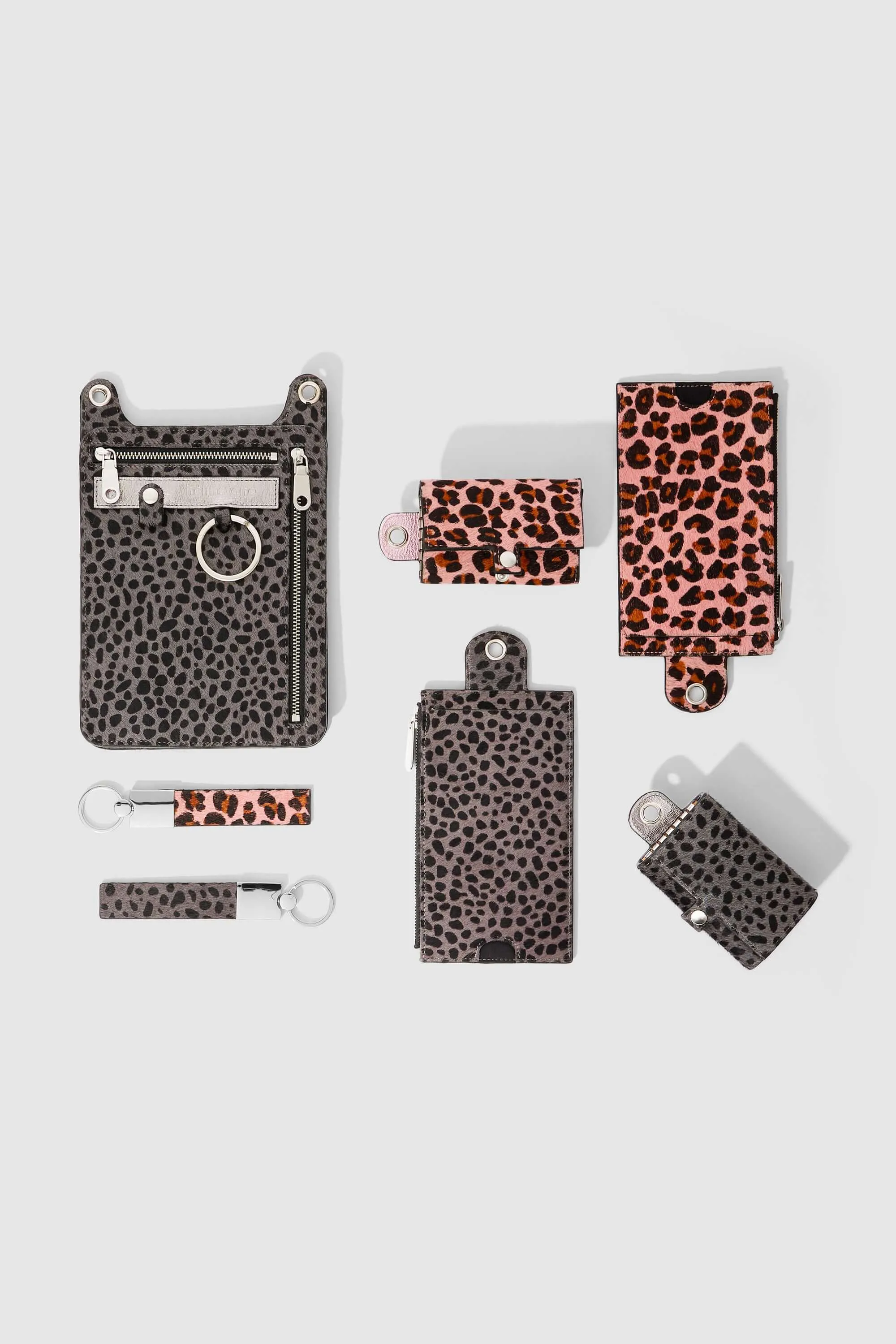 The Minis - Large neck wallet in pink Leopard printed leather