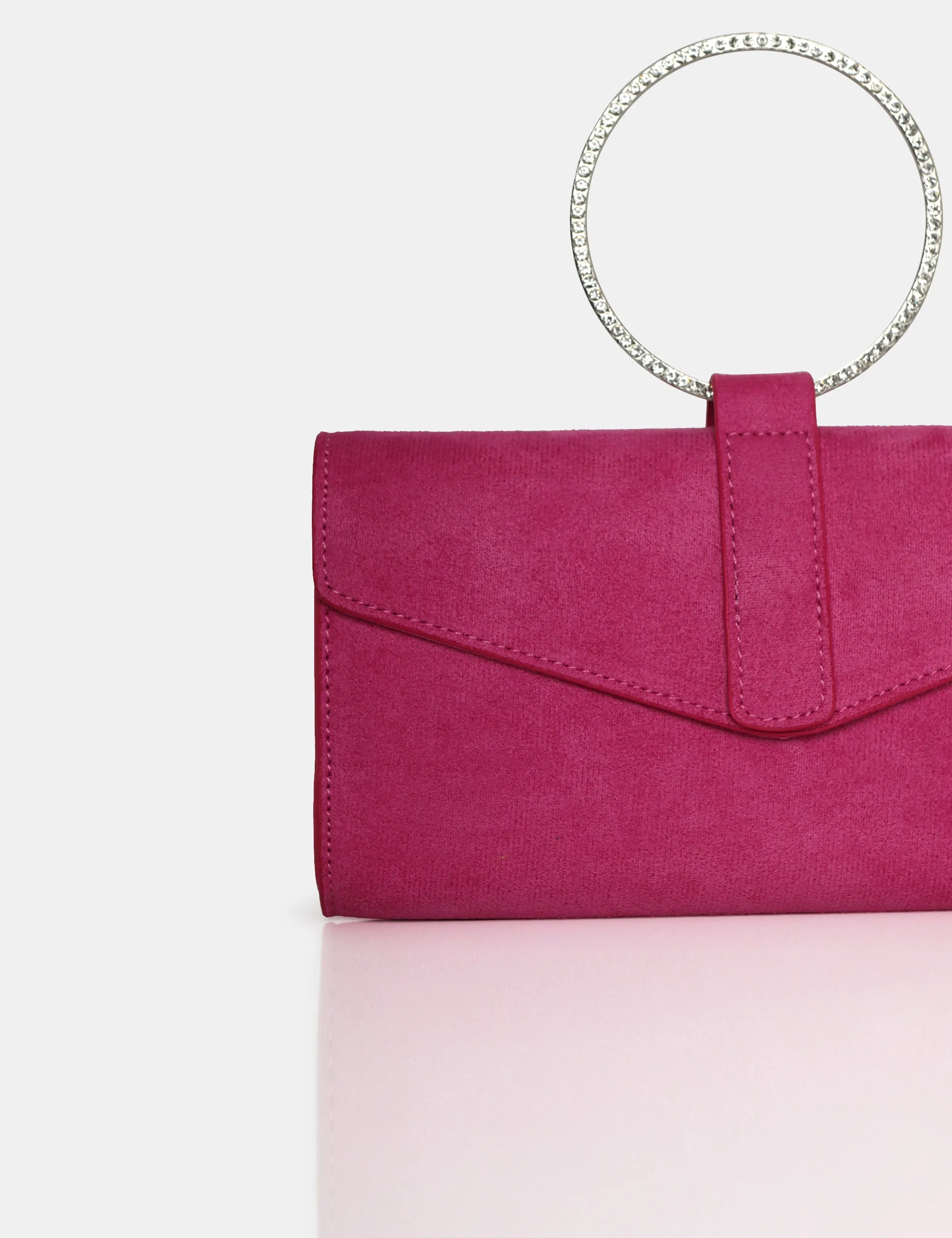 The Pammy Pink Suede Diamante Handle Envelope Clutch