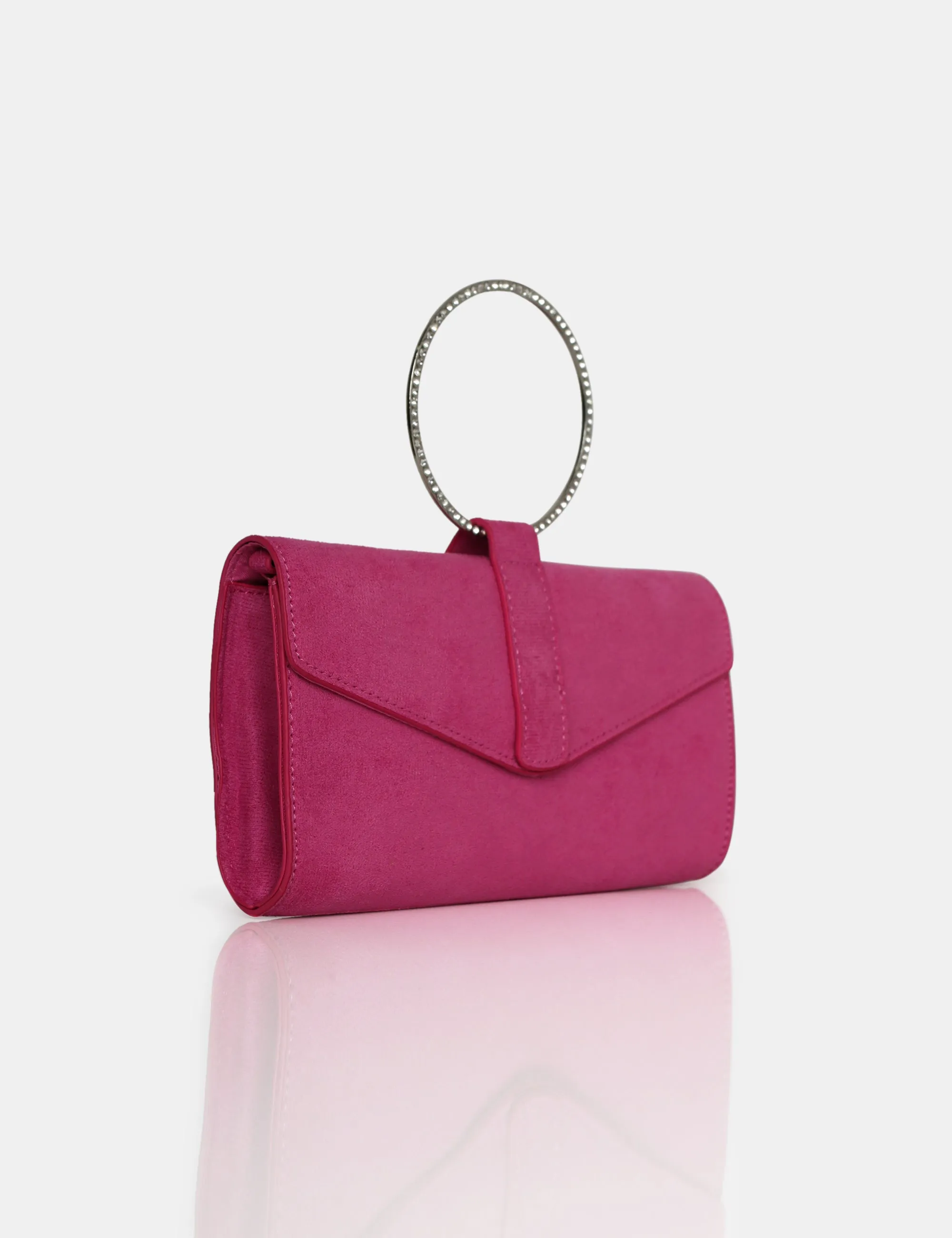 The Pammy Pink Suede Diamante Handle Envelope Clutch