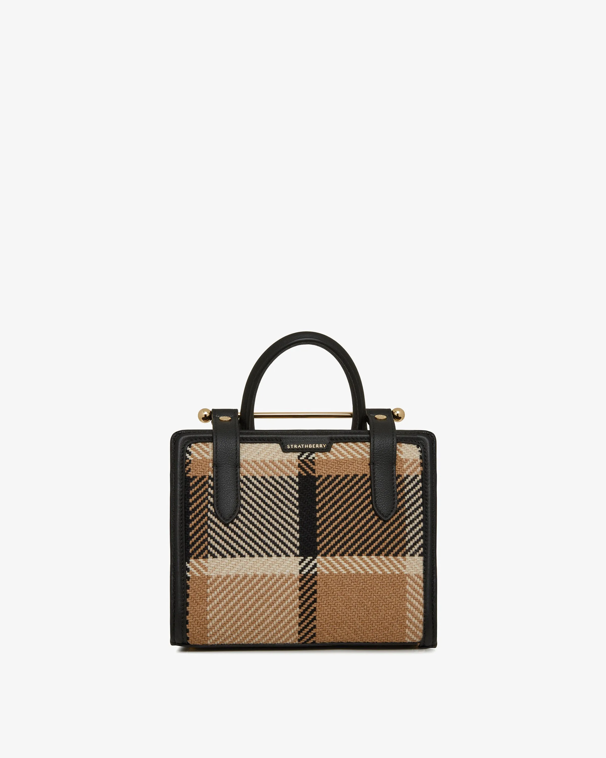 The Strathberry Mini Tote - Black/Camel Tartan