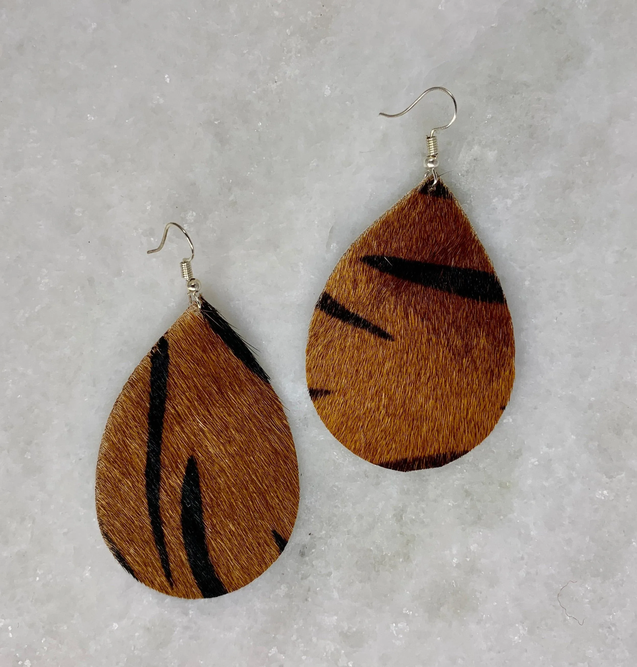 Tiger Print Hide Teardrop Earrings