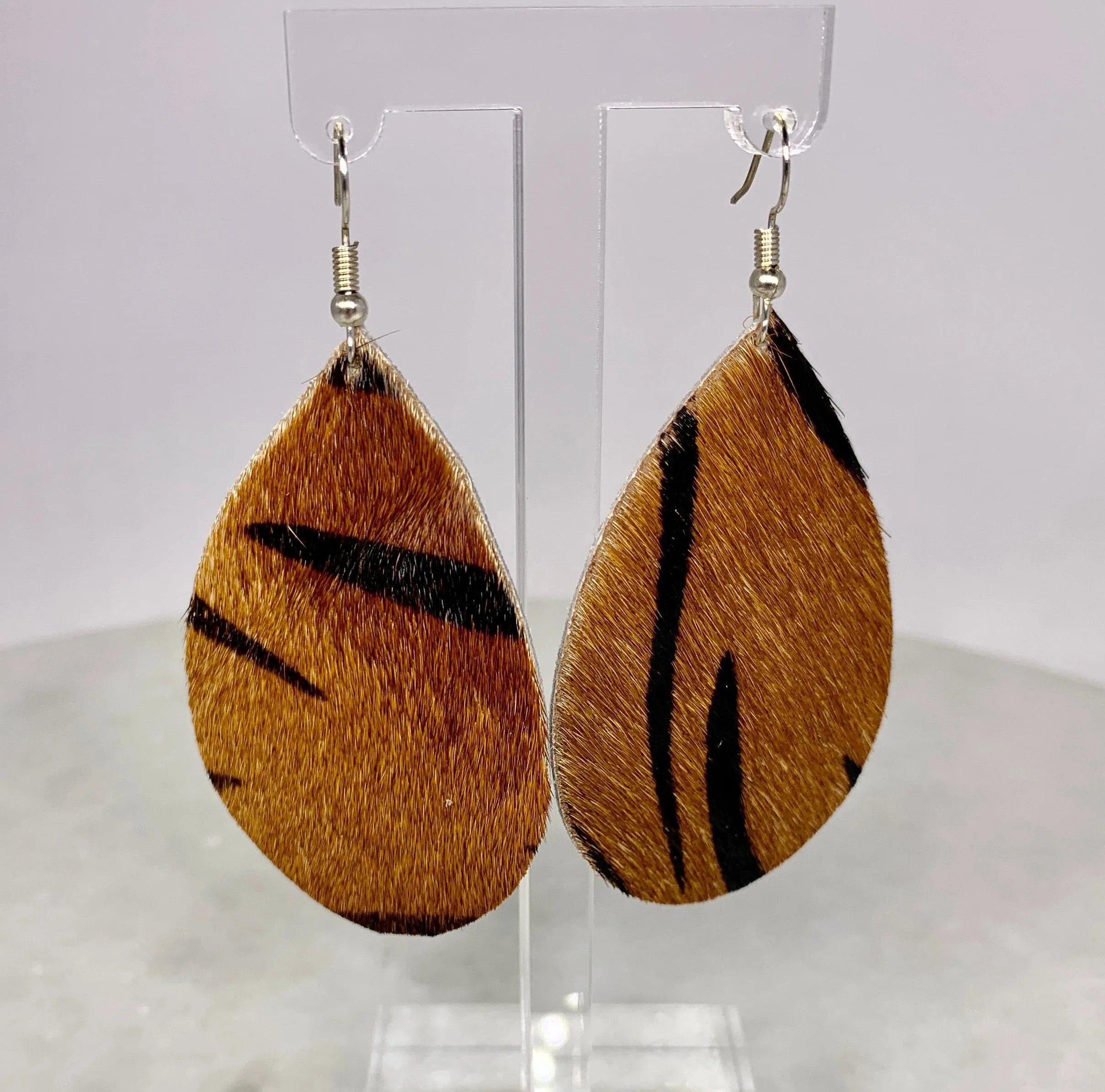 Tiger Print Hide Teardrop Earrings