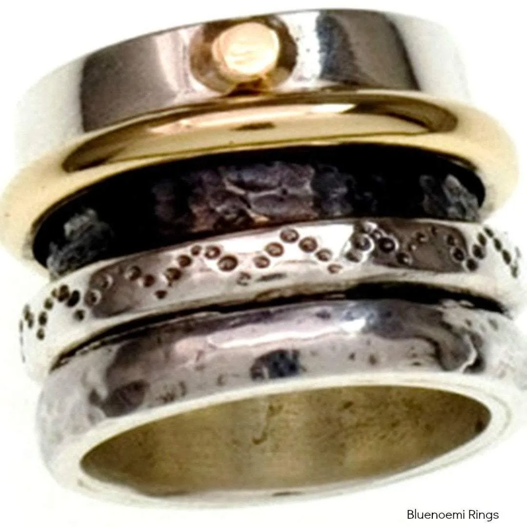 Unique Spinner ring  Sterling silver & gold spinning rings. Unisex rings. Vintage Inspired.