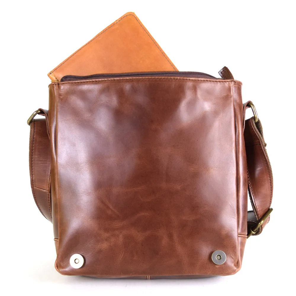 Urban Messenger Bag in Rustic Brown Leather - Cncled Carry