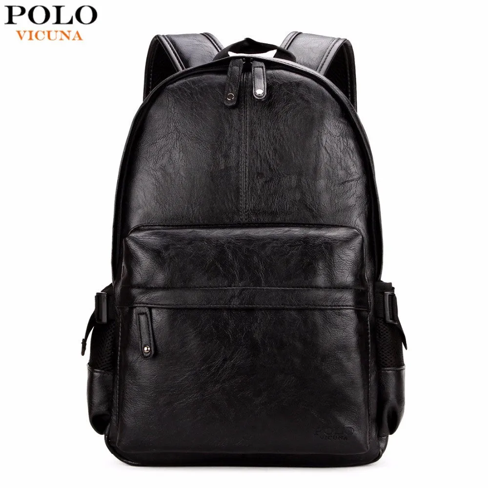 VICUNA POLO Famous Brand Preppy Style Leather School Backpack Bag For College Simple Design Men Casual Daypacks mochila male New