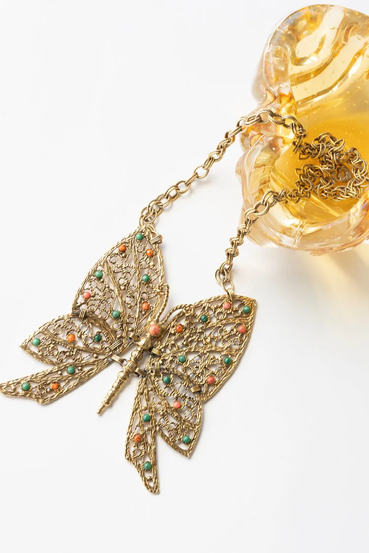 Vintage Gold Butterfly Necklace