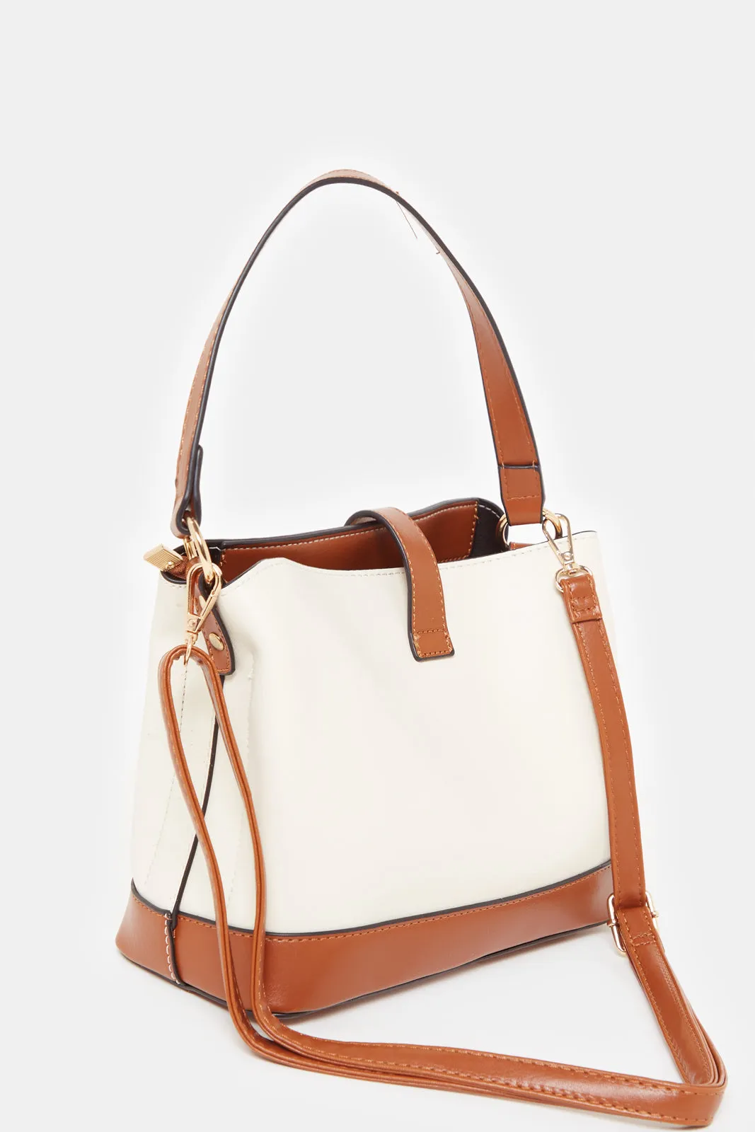 Women Beige Plain Bucket Bag