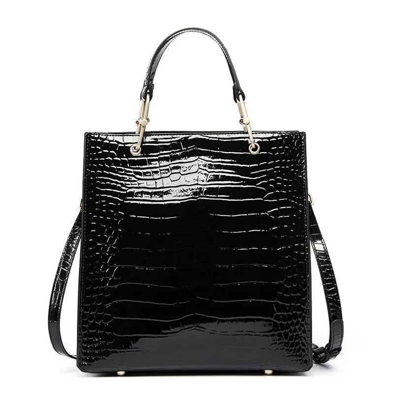 Women Fashion Embossed Glossy Leather Tote Bag