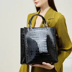 Women Fashion Embossed Glossy Leather Tote Bag